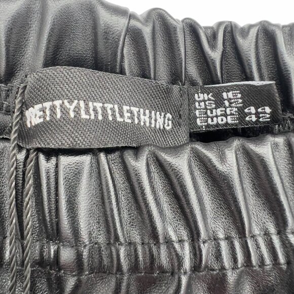 PrettyLittleThing Black Faux Leather Panelled Pants - Size 12  NWT - Picture 7 of 9